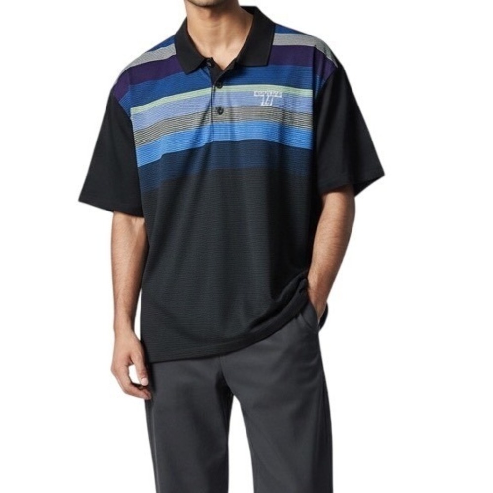 Puma Vanderbilt Golf Polo Mens Large Black Blue Striped Short Sleeve 573271